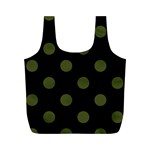 Polka Dots - Army Green on Black Full Print Recycle Bag (M)