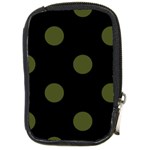 Polka Dots - Army Green on Black Compact Camera Leather Case