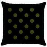 Polka Dots - Army Green on Black Throw Pillow Case (Black)