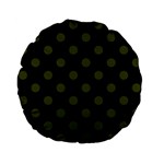 Polka Dots - Army Green on Black Standard 15  Premium Flano Round Cushion