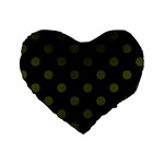 Polka Dots - Army Green on Black Standard 16  Premium Heart Shape Cushion