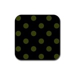 Polka Dots - Army Green on Black Rubber Coaster (Square)