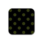 Polka Dots - Army Green on Black Rubber Square Coaster (4 pack)