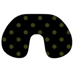 Polka Dots - Army Green on Black Travel Neck Pillow