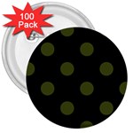 Polka Dots - Army Green on Black 3  Button (100 pack)