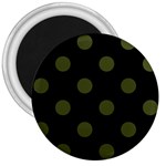 Polka Dots - Army Green on Black 3  Magnet