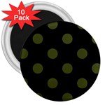 Polka Dots - Army Green on Black 3  Magnet (10 pack)