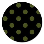 Polka Dots - Army Green on Black Magnet 5  (Round)