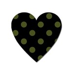 Polka Dots - Army Green on Black Magnet (Heart)
