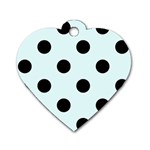 Polka Dots - Black on Bubbles Cyan Dog Tag Heart (One Side)