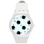 Polka Dots - Black on Bubbles Cyan Round Plastic Sport Watch (M)