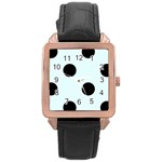 Polka Dots - Black on Bubbles Cyan Rose Gold Leather Watch