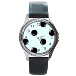 Polka Dots - Black on Bubbles Cyan Round Metal Watch