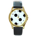 Polka Dots - Black on Bubbles Cyan Round Gold Metal Watch