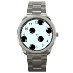 Polka Dots - Black on Bubbles Cyan Sport Metal Watch