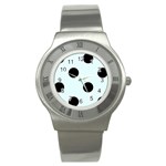 Polka Dots - Black on Bubbles Cyan Stainless Steel Watch