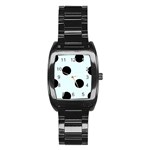 Polka Dots - Black on Bubbles Cyan Stainless Steel Barrel Watch