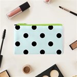 Polka Dots - Black on Bubbles Cyan Canvas Cosmetic Bag (XS)