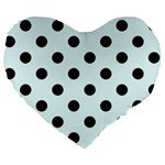 Polka Dots - Black on Bubbles Cyan Large 19  Premium Heart Shape Cushion