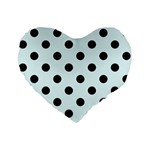 Polka Dots - Black on Bubbles Cyan Standard 16  Premium Flano Heart Shape Cushion