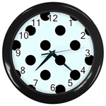 Polka Dots - Black on Bubbles Cyan Wall Clock (Black)