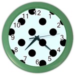 Polka Dots - Black on Bubbles Cyan Color Wall Clock