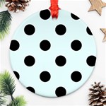 Polka Dots - Black on Bubbles Cyan Round Ornament (Two Sides)