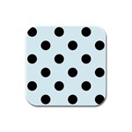 Polka Dots - Black on Bubbles Cyan Rubber Square Coaster (4 pack)