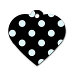 Polka Dots - Bubbles Cyan on Black Dog Tag Heart (One Side)