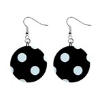 Polka Dots - Bubbles Cyan on Black 1  Button Earrings