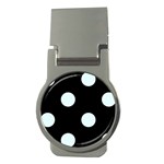 Polka Dots - Bubbles Cyan on Black Money Clip (Round)