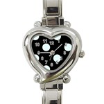 Polka Dots - Bubbles Cyan on Black Heart Italian Charm Watch
