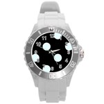 Polka Dots - Bubbles Cyan on Black Round Plastic Sport Watch (L)