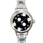 Polka Dots - Bubbles Cyan on Black Round Italian Charm Watch