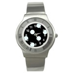 Polka Dots - Bubbles Cyan on Black Stainless Steel Watch