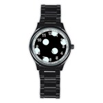Polka Dots - Bubbles Cyan on Black Stainless Steel Round Watch