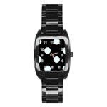 Polka Dots - Bubbles Cyan on Black Stainless Steel Barrel Watch