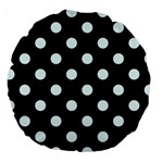 Polka Dots - Bubbles Cyan on Black Large 18  Premium Round Cushion