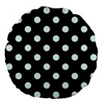 Polka Dots - Bubbles Cyan on Black Large 18  Premium Flano Round Cushion