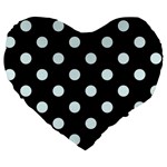 Polka Dots - Bubbles Cyan on Black Large 19  Premium Heart Shape Cushion
