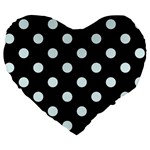 Polka Dots - Bubbles Cyan on Black Large 19  Premium Flano Heart Shape Cushion