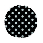 Polka Dots - Bubbles Cyan on Black Standard 15  Premium Flano Round Cushion