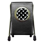Polka Dots - Bubbles Cyan on Black Pen Holder Desk Clock