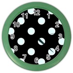 Polka Dots - Bubbles Cyan on Black Color Wall Clock