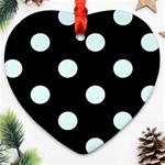 Polka Dots - Bubbles Cyan on Black Ornament (Heart)