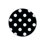 Polka Dots - Bubbles Cyan on Black Rubber Coaster (Round)