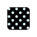 Polka Dots - Bubbles Cyan on Black Rubber Square Coaster (4 pack)