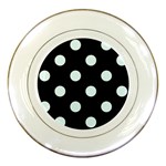 Polka Dots - Bubbles Cyan on Black Porcelain Plate