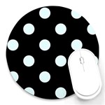 Polka Dots - Bubbles Cyan on Black Round Mousepad