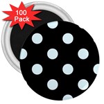 Polka Dots - Bubbles Cyan on Black 3  Magnet (100 pack)